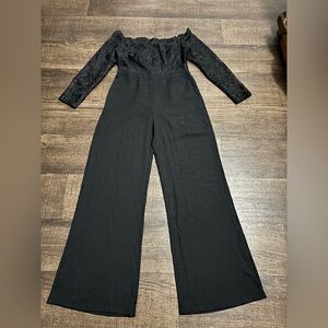 RUNWAY Black Lace Off Shoulder Long Sleeve Jumpsuit Size L
